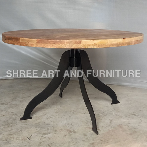 INDIA VINTAGE WOOD TOP INDUSTRIAL STYLE BAR CRANK TABLE By SHREE ART AND FURNITURE
