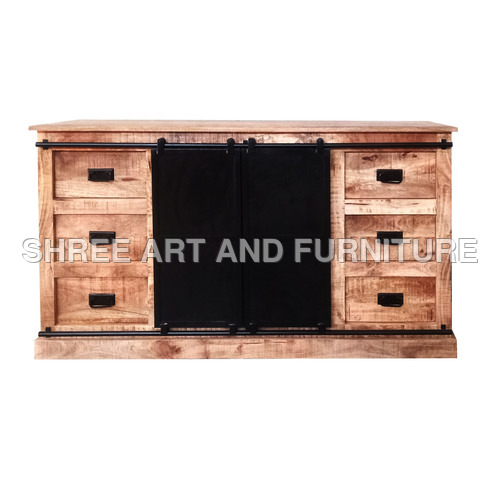 Industrial Vintage Rough Finish Mango Wood Sideboard By SHREE ART AND FURNITURE