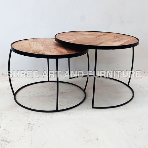 iron fram mango wood top industrial set of 2