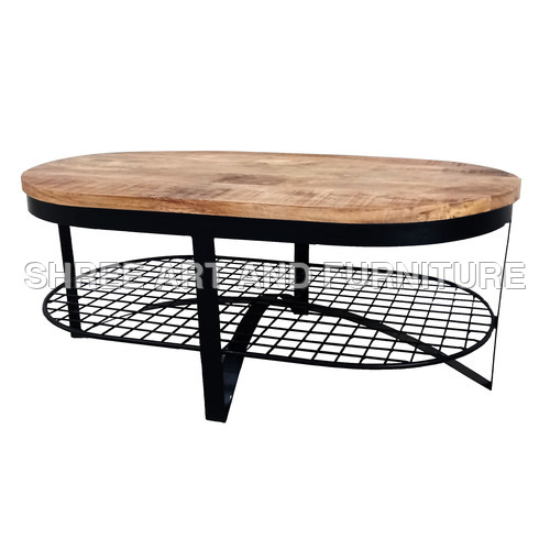mango wood capsule ovel top industrial coffee table By SHREE ART AND FURNITURE