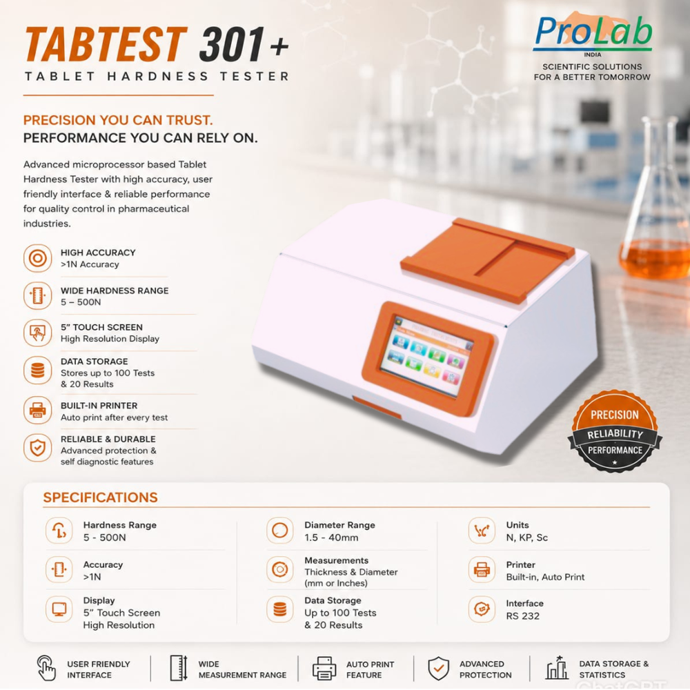 Tabtest 301 Digital Tablet Hardness Tester - Application: Laboratory