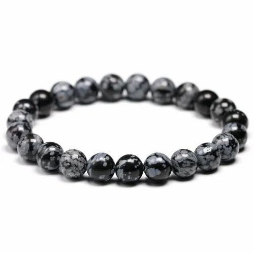 Snow Flakes Obsidian Gemstone Bracelet - Color: Grey