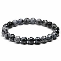 Snow Flakes Obsidian Gemstone Bracelet - Round Grey Gemstone, Sizes 6mm, 8mm, 10mm | Lightweight 20g, Perfect For Love & Friendship Gifts