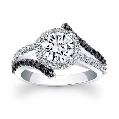 Halo Diamond Engagement Ring In Black And Lab Grown Diamond 2 CT