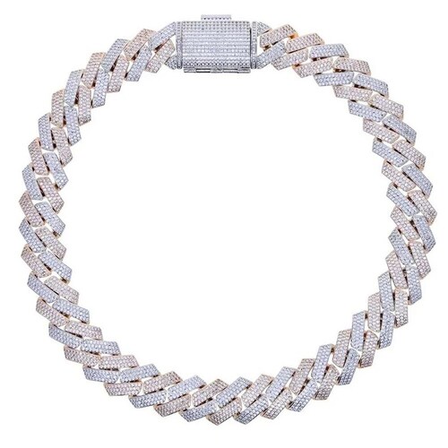 14mm Hip Hop Diamond Miami Cuban Chain 10k White And Rose Gold For Mens