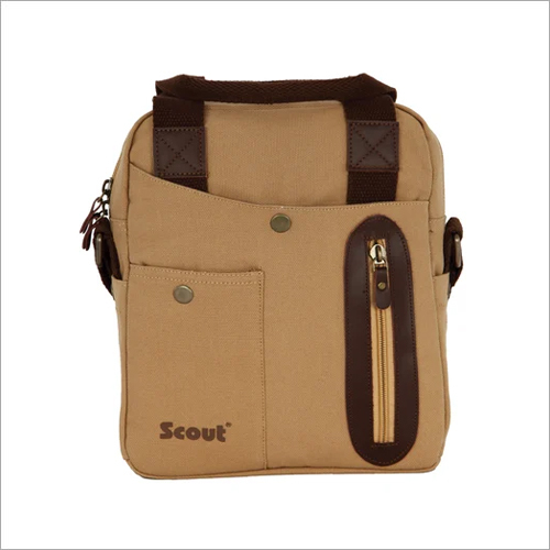 6 Compartment Canvas Sling Bag - Canvas Material, Adjustable Strap, Light Brown Color | Stylish Design for College Students, Comfortable Carrying Essential Items