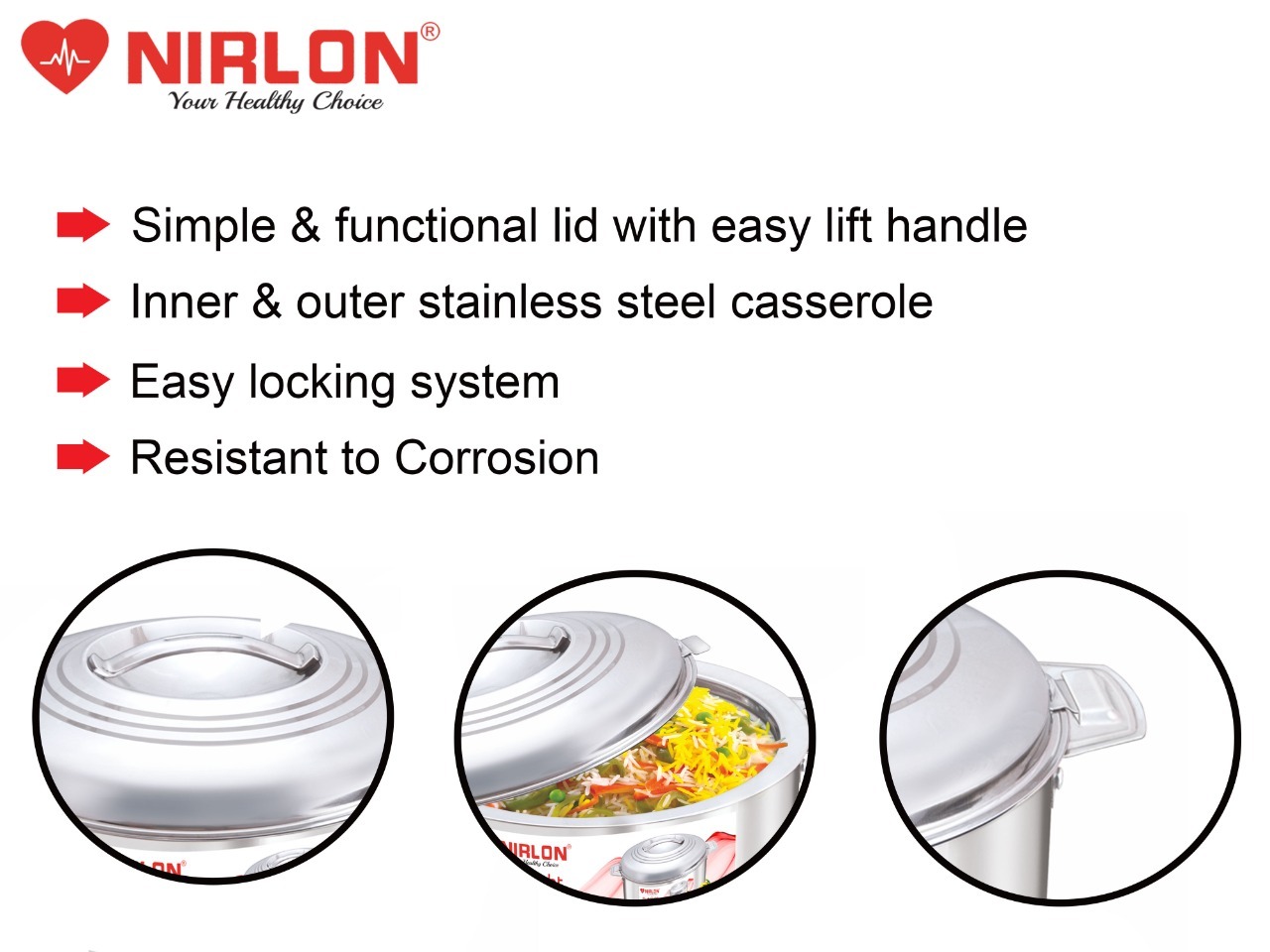 Nirlon Stainless Steel Casserole 1500 ML