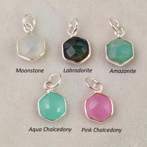 Hexagon Shape Gemstone Size 8mm 925 Silver Bezel Set Pendant