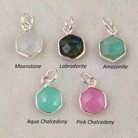 Hexagon Shape Gemstone Size 8mm 925 Silver Bezel Set Pendant