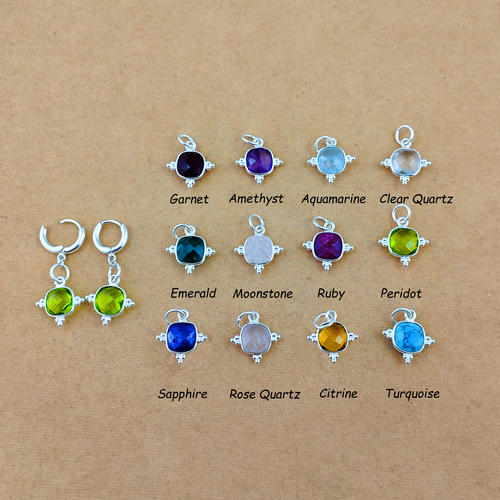 Cushion Shape Gemstone Stone Size 8mm 925 Sterling Silver Bezel Set Hoop Earring