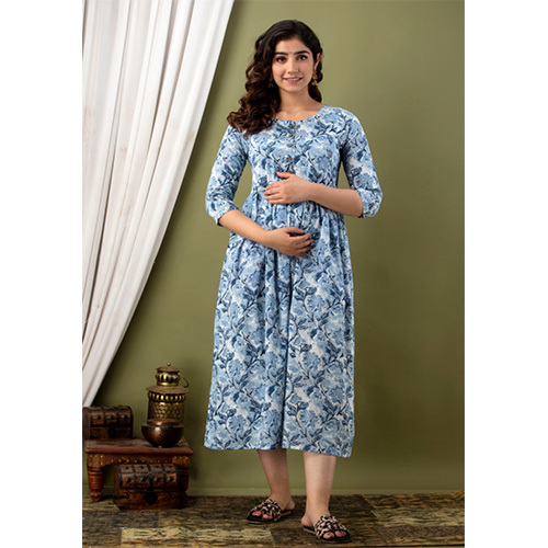 Fancy Maternity Gown - Cotton, Customized Size | Washable, Printed Design, All Season Comfort