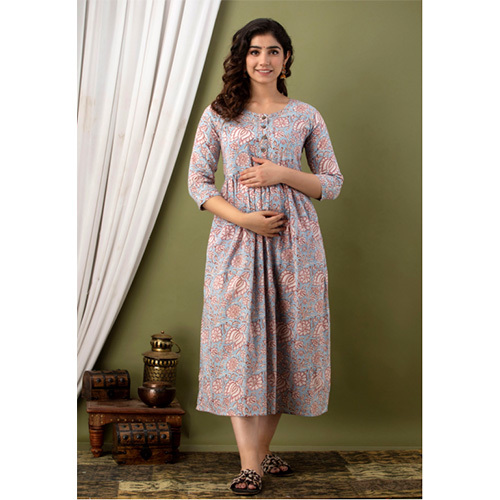 Lavender Purple Maternity Gown - Cotton, Customized Size | Washable, All Season, Printed Pattern