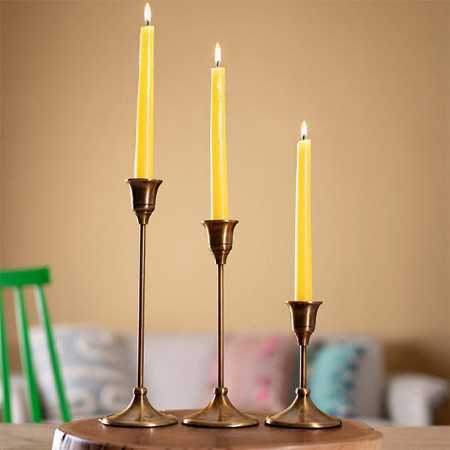 Gold Brass Candle Holder Set