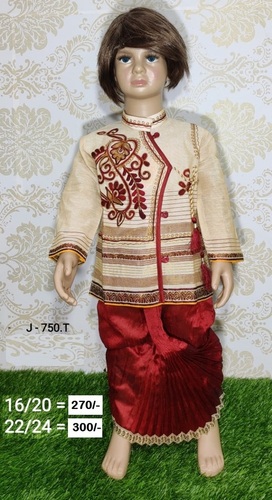Kids Boys Kurta Dhoti - Cotton, 6 Pieces Set for Ages 1-5 Years, Red with Embroidered Full Sleeves, Washable Traditional Style