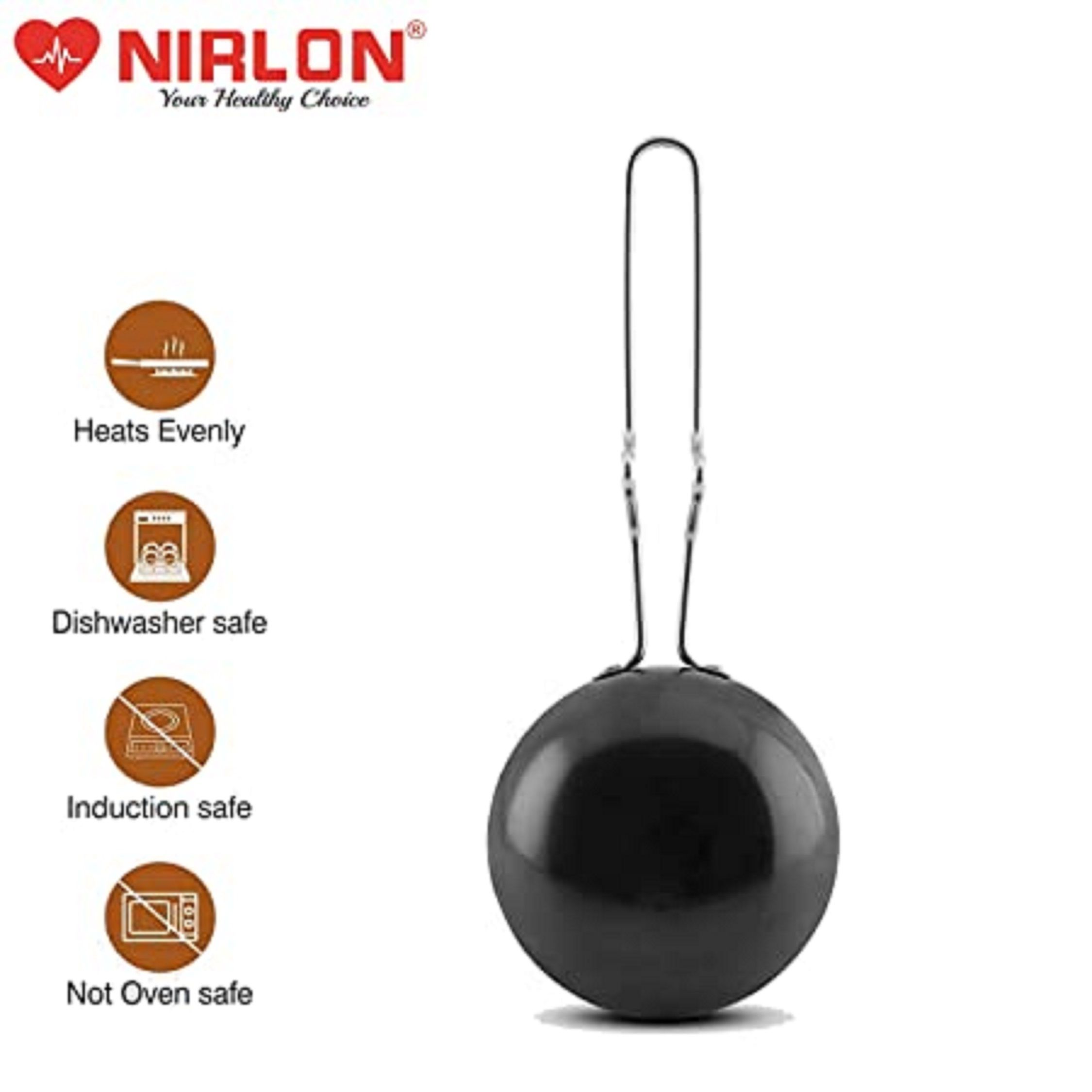 NIRLON Hard Anodised Tadka Pan / Vagariya with Handle/ Gas Stove Top Compatible