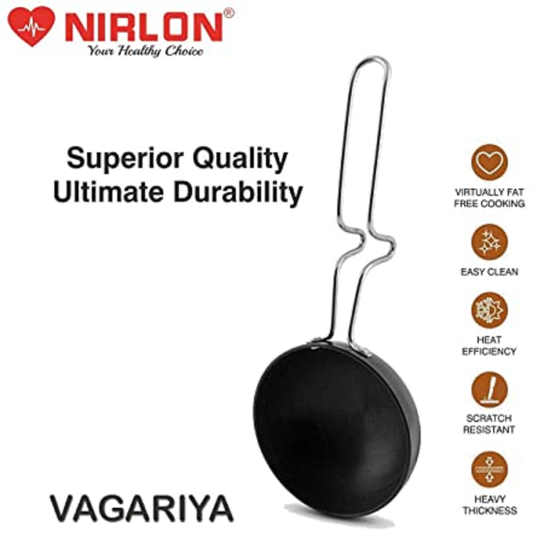 NIRLON Hard Anodised Tadka Pan / Vagariya with Handle/ Gas Stove Top Compatible