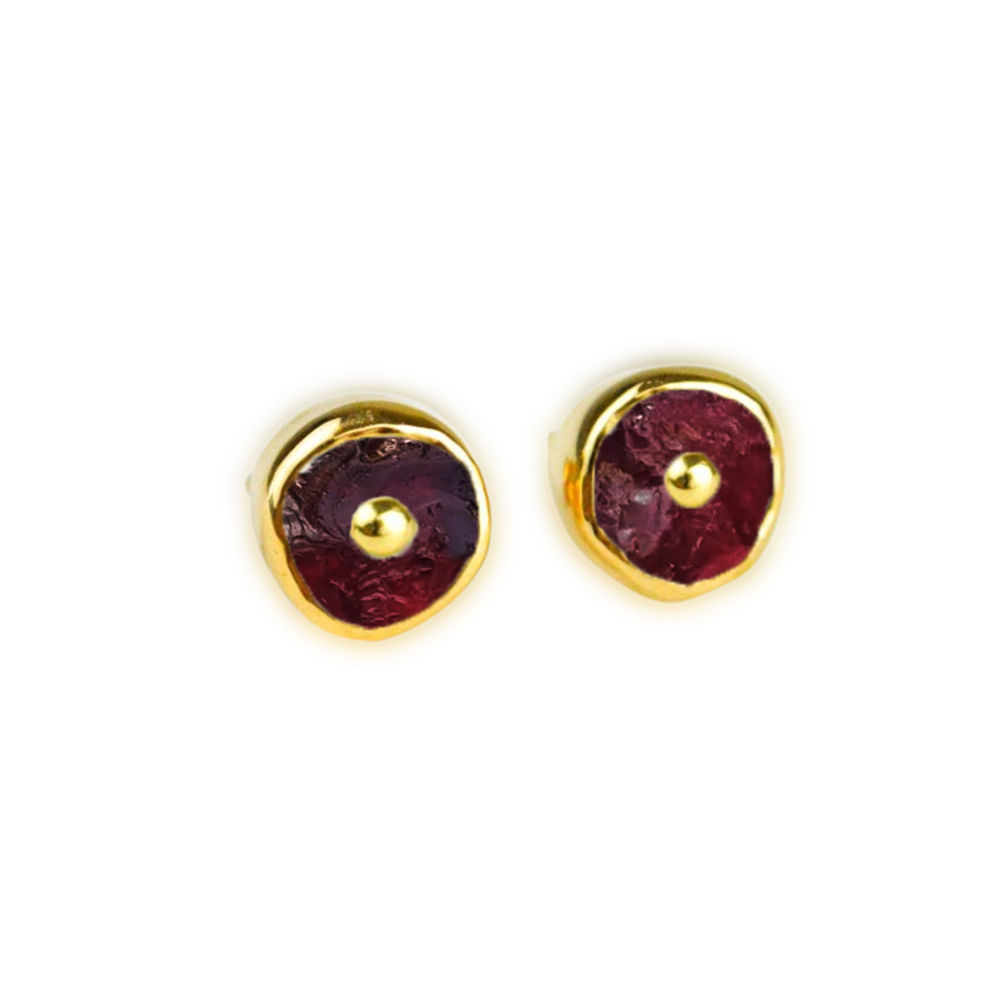 Natural Raw Birthstone Size 8-10mm Gold Vermeil 925 Sterling Silver Bezel Set Stud Earring