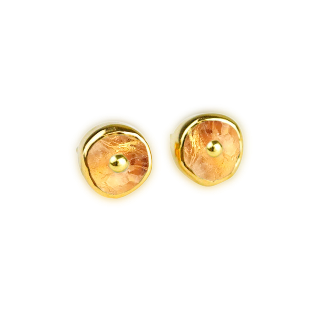 Natural Raw Birthstone Size 8-10mm Gold Vermeil 925 Sterling Silver Bezel Set Stud Earring
