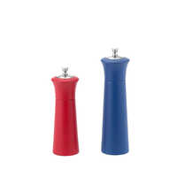 Holar Taiwan Made Red Blue 2-in-1 Wooden Pepper Mill and Salt Shaker