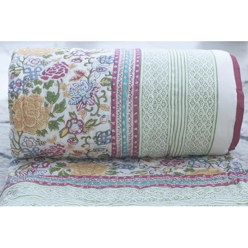Multi Color Handmade Printed Kantha Quilt