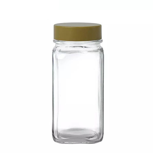 Holar 4 Ounces Empty Glass Square Spice Shaker Container Jar