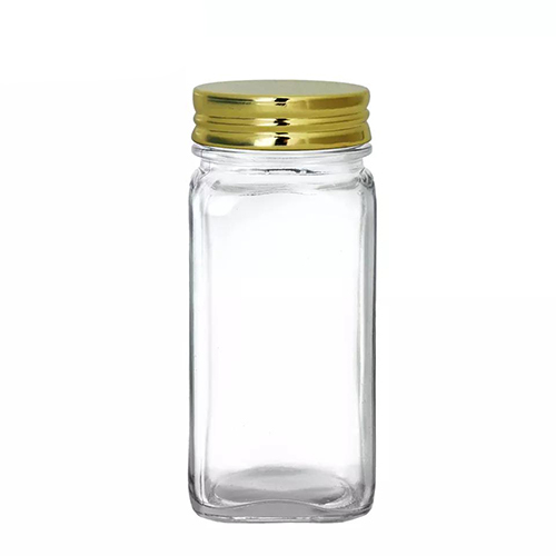 Holar 4oz Empty Glass Square Containers with Shaker Lids and Metal Caps