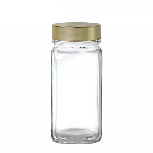 Transparent Holar 120Ml Square Glass Seasoning Jars Bottles With Gold Lid
