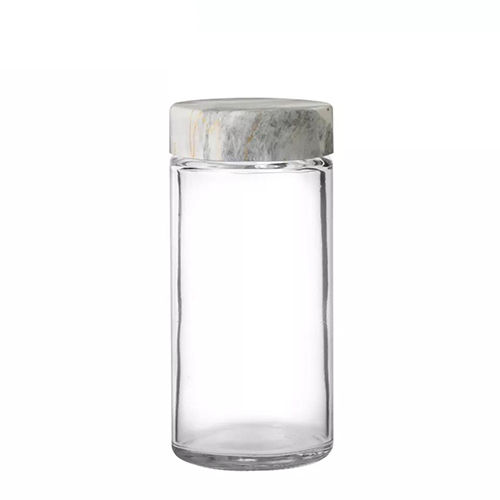 Holar Clear Round Glass Seasoning Jars With White Marble Plastic Caps