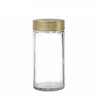 Holar Empty 3.5oz Round Glass Spice Jar Jars with Brushed Go ld Lid