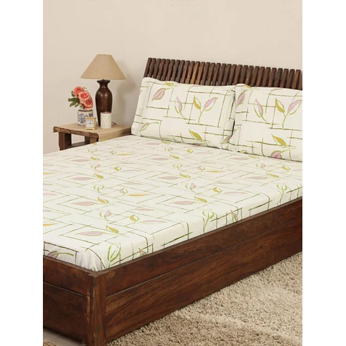 Cotton White Printed Bed Sheet