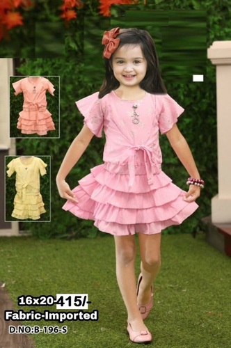 Cotton Dress - 6 Pieces Fancy Top Half Skirts, Sizes S-L-XL | Girls' Printed Pink Summer Wear, Short Sleeves, Washable Cotton Fabric