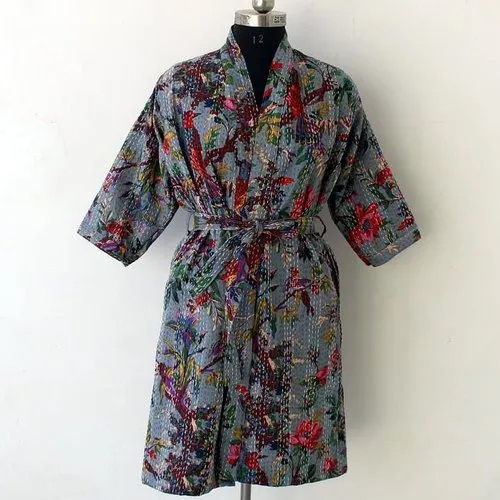 Printed Kantha Kimono Dress
