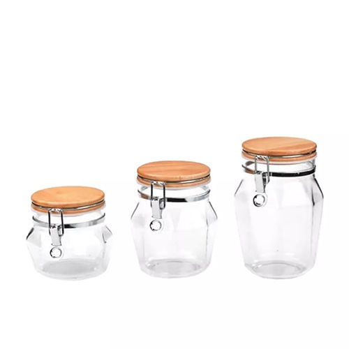 Holar Taiwan Made Diamond Shape Airtight Canister with Rubber Wood And Acrylic