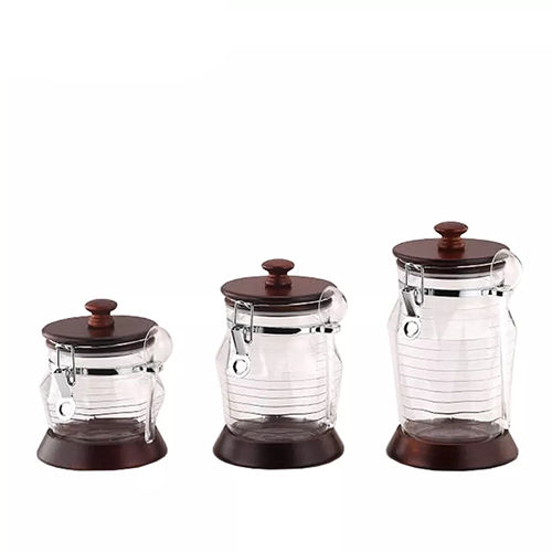 Transparent Holar Taiwan Made Diamond Shape Airtight Canister With Rubber Wood And Acrylic