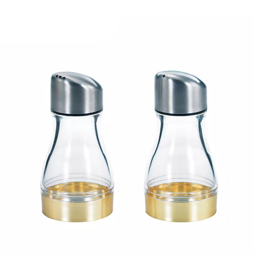 Holar Taiwan Made Gold Color Oil Vinegar Cruet Set Salt Pepper Shaker