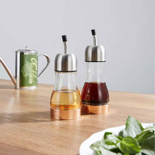 Transparent Holar Taiwan Made Oil And Vinegar Metal Cruet Set