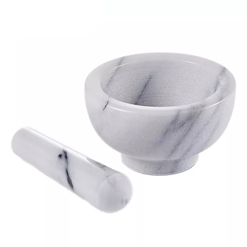 Holar Taiwan Made 11.5 cm Beautiful Polished White Grey Marble Mortar and Pestle Set By HOLAR INDUSTRIAL INC.