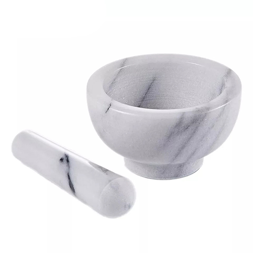 Holar Taiwan Made 11.5 cm Beautiful Polished White Grey Marble Mortar and Pestle Set