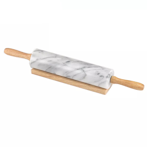 Holar Taiwan Made 18 Inch Natural White Marble Rolling Pin with Wooden Handle