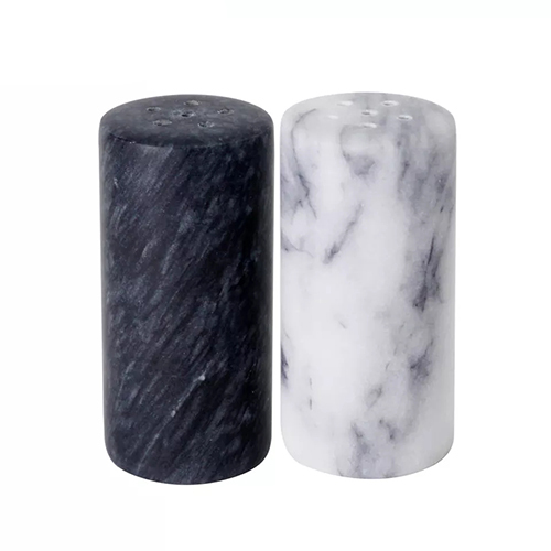 Holar Taiwan Made Cylindrical Black White Marble Spice Salt and Pepper Shaker Set