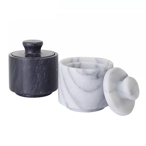 Holar Taiwan Made Premium Marble Salt Cellar Spice Storage Box with White Gray Color