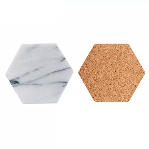 Holar Taiwan Made Set Of 4 Hexagon Marble Coasters With Anti-Skid Cork Mat Application: Industrial