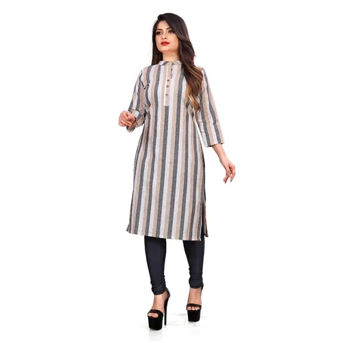 Ladies Striped Printed Cotton Kurti - Cotton Customized Size Multi-Color Patterns | Washable Ideal for Daily Wear