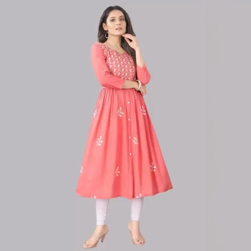 Ladies Rayon Kurti With Embroidery - Cotton Customized Size | Washable Printed Pattern for Daily Wear