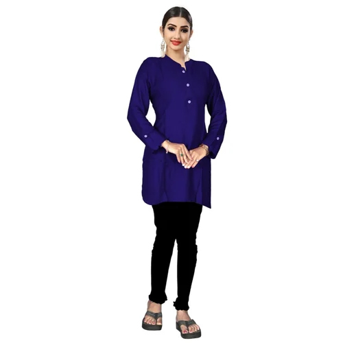 Ladies Blue Rayon Top - Customized Size Printed Pattern | Available in Multiple Colors and Soft Rayon Fabric