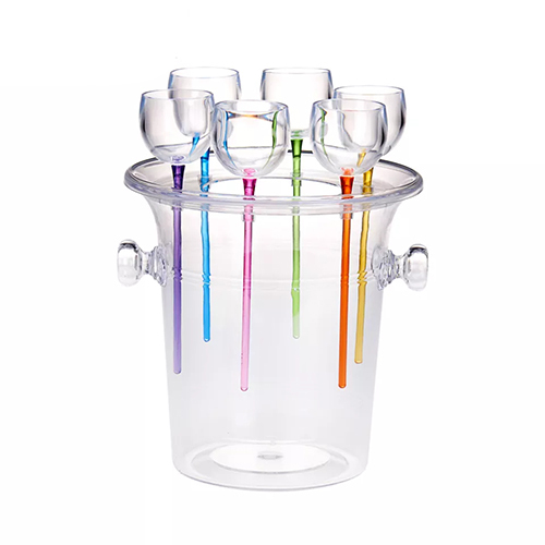 Holar Taiwan Made 4 Quart Assorted Plastic Wine Ice Bucket with 6 Balancing Glasses