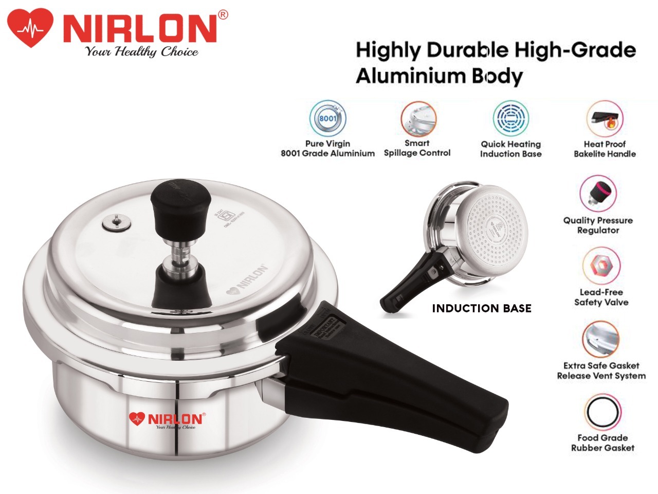 Nirlon 7Ltr Supreme Induction Base Outer Lid Aluminium Pressure Cooker