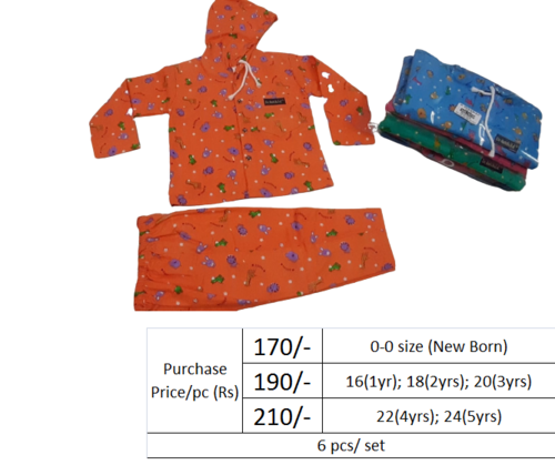 Winter Wear - Cotton Full Sleeves Size S-XL Pink Printed Design | Unisex Washable 6-Piece Set for Kids Aged 0-5 Years