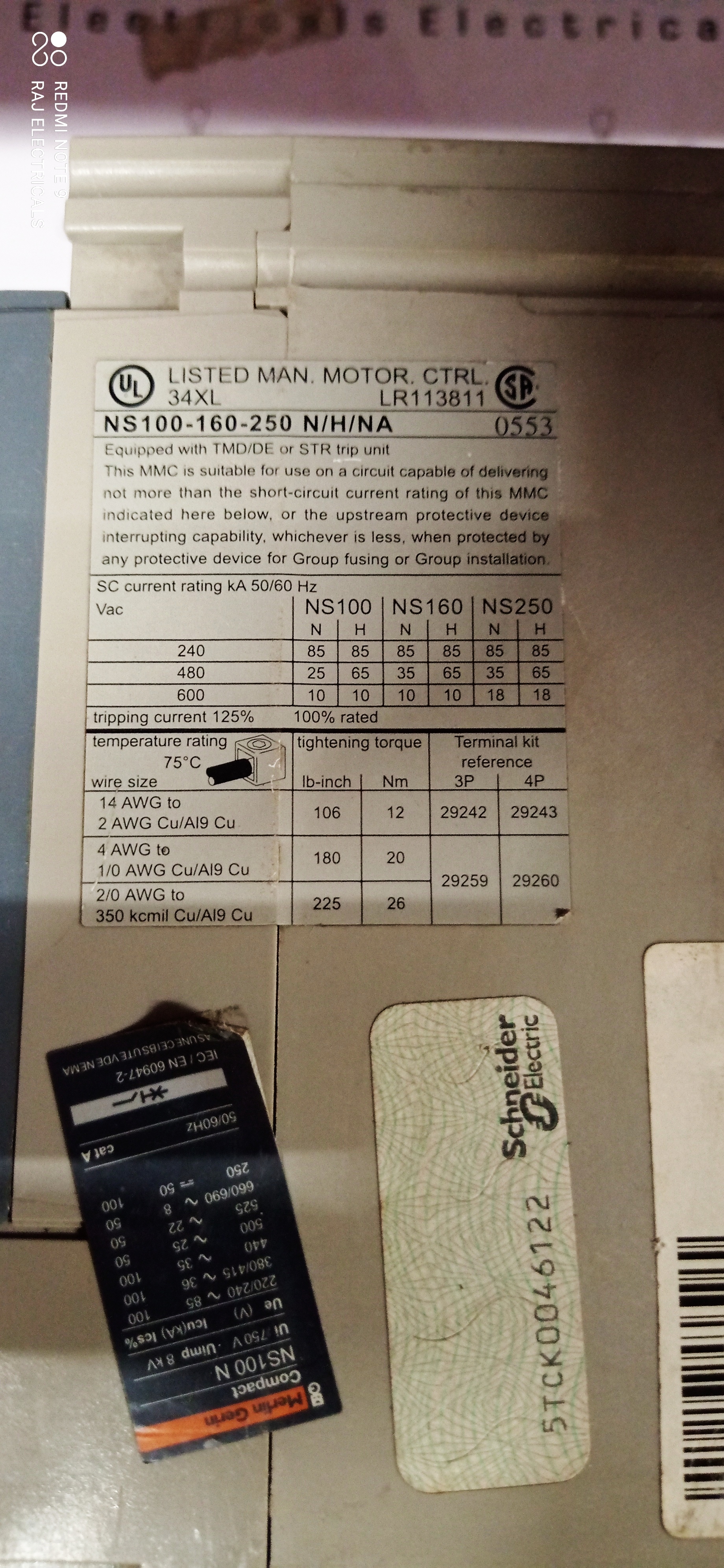 SCHNEIDER (CVS100B) 63A 3P MCCB