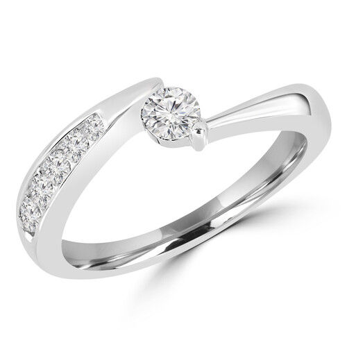 Round Cut Diamond Two Prong Lab Created Diamond Rings In 14k White Gold 1 Ct Diamond Clarity: Vs2